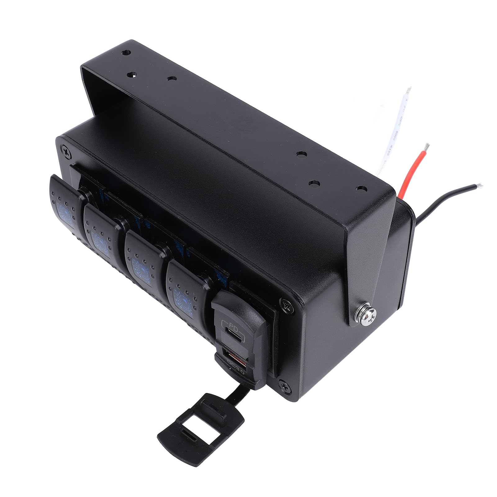 4 Gang Rocker Switch Box 4 Gang Rocker Switch Panel Aluminiowy Panel Przełączników Kołyskowych 12V 24V 20A Wodoodporny z ładowarką USB PD Type C QC 3.0 Woltomierz LED do (niebieskie
