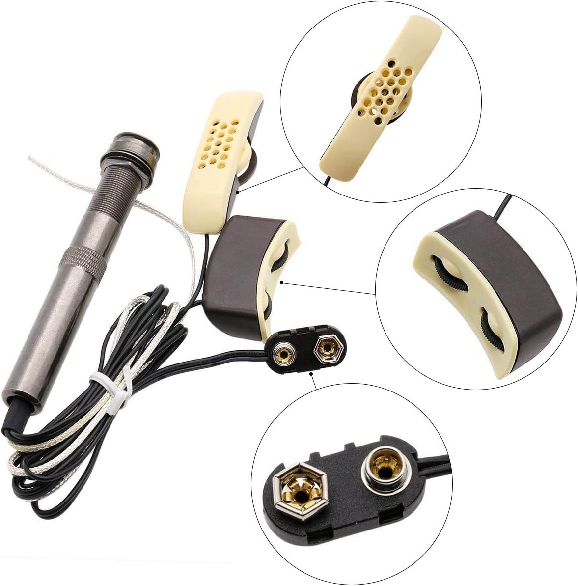 ASCENDAS Folk Acoustic Guitar PICKUP, A-202 Guitar Equalizer Piezo Pickup Amplifier Tuner with 6.35mm output jack (with microphone) : Musical Instruments