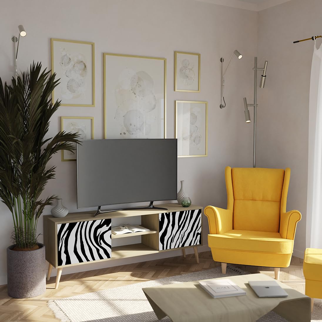 Healancy TV Schrank Riva-Eiche - Lowboard 161cm Mit Stauraum Für Wohnzimmer