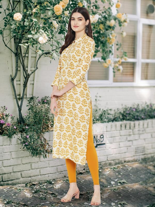 Image of Pinkmint Women Cotton Kurti ll Stright Printed Collared V Neck Kurta ll Stylish Regular Fit Kurti's (Pack of 01)