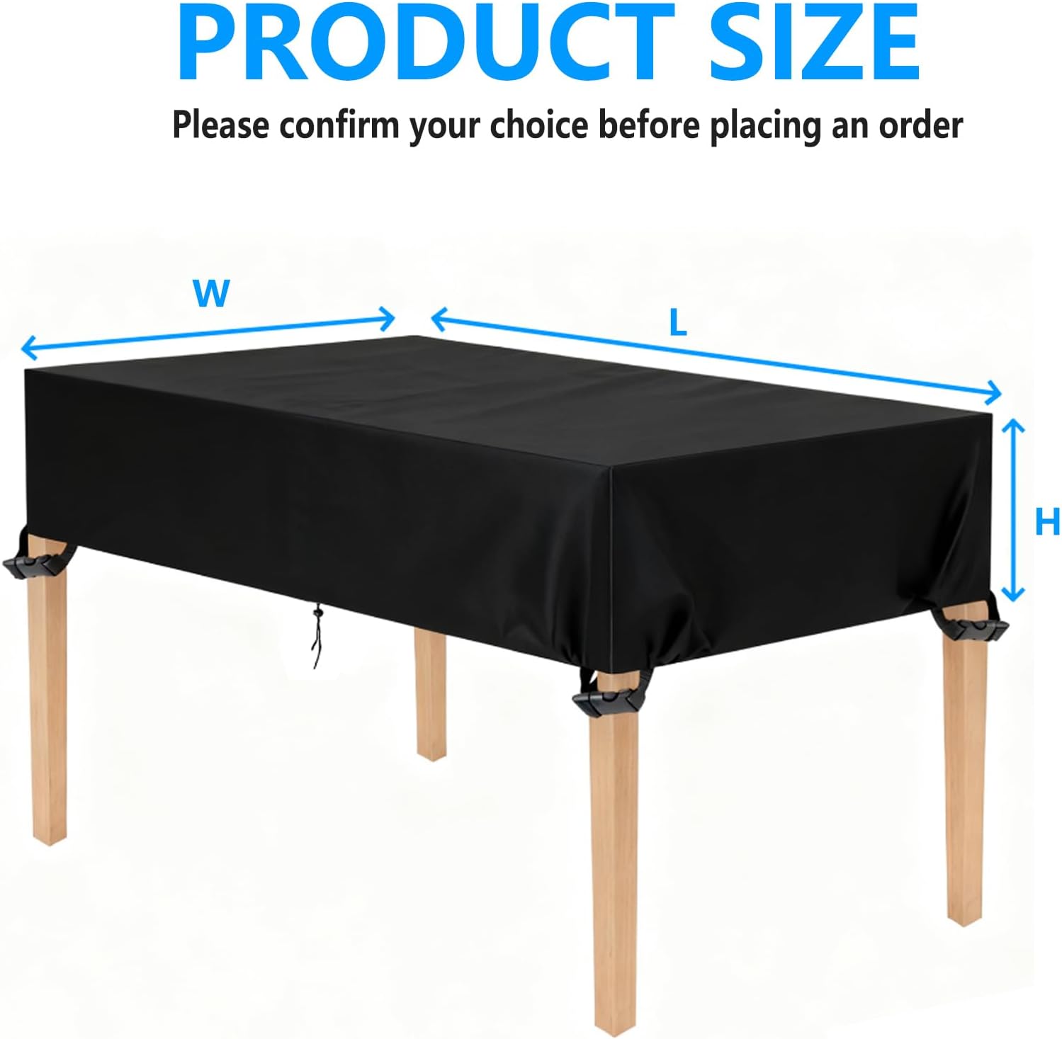 Outdoor Table Cover 75"L x 48"W x 8"H, 420D Waterproof Outdoor Cover for Patio Furniture Dinning Table Picnic Coffee Tables Chairs and Sofas, Black