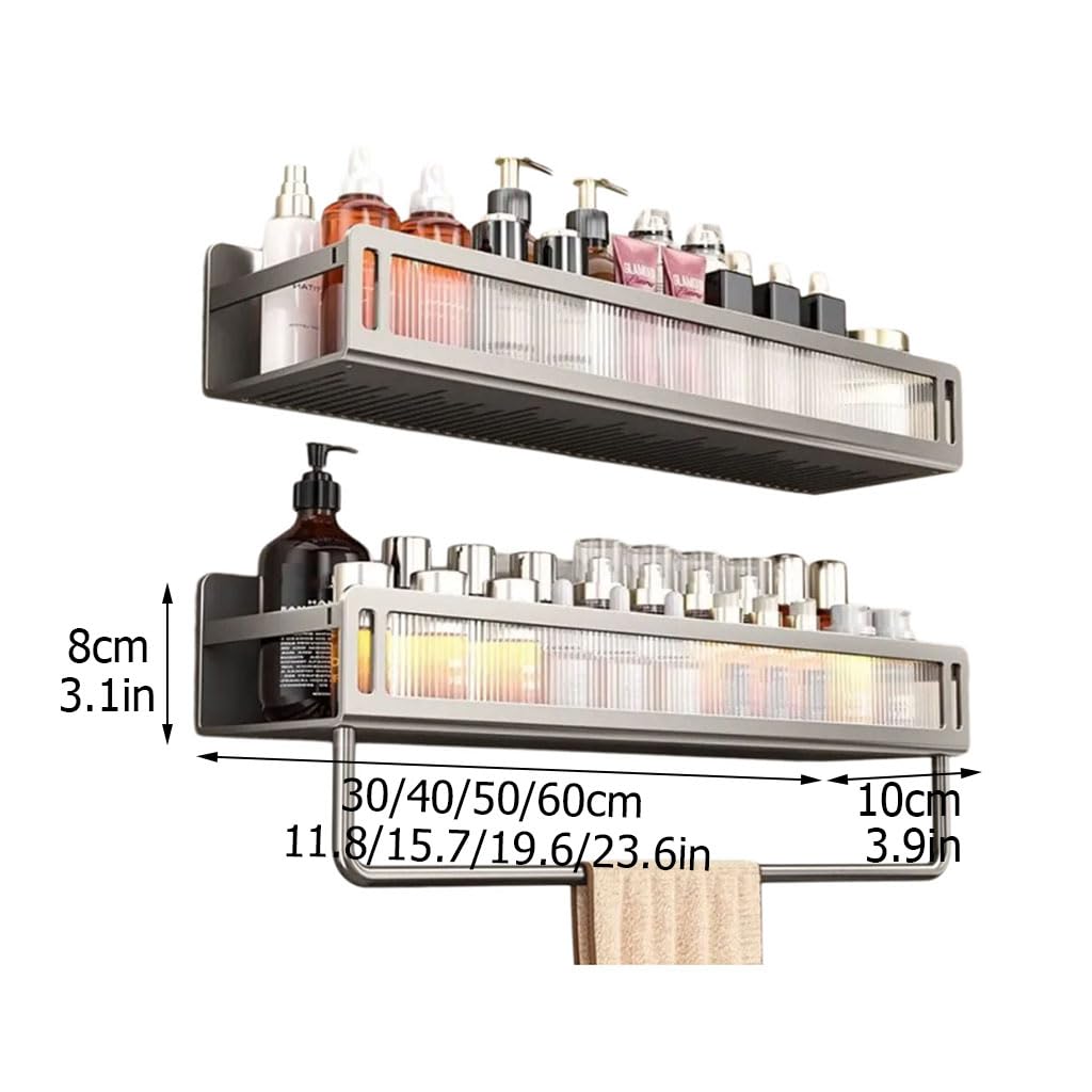 Mensola da Doccia Senza forare, Organizer da Bagno con portasciugamani, Ripiani ventilati, scaffale Doccia salvaspazio in Alluminio Resistente alla ruggine,Modell c,40cm