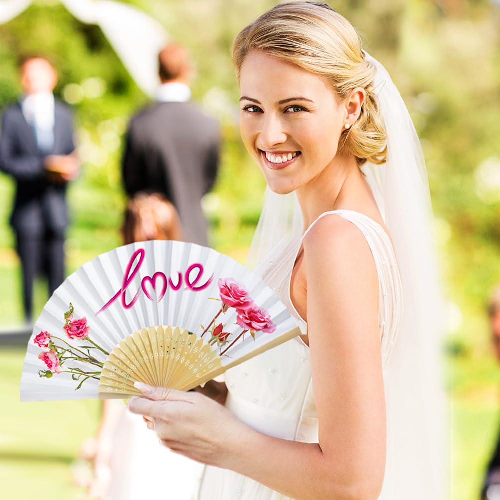 50 Stück Fächer Hochzeit, Handfächer Weiße, Bambus Fächer Personalisiert, Gäste Geschenk Fächer für Hochzeit Deko DIY Sommer Party