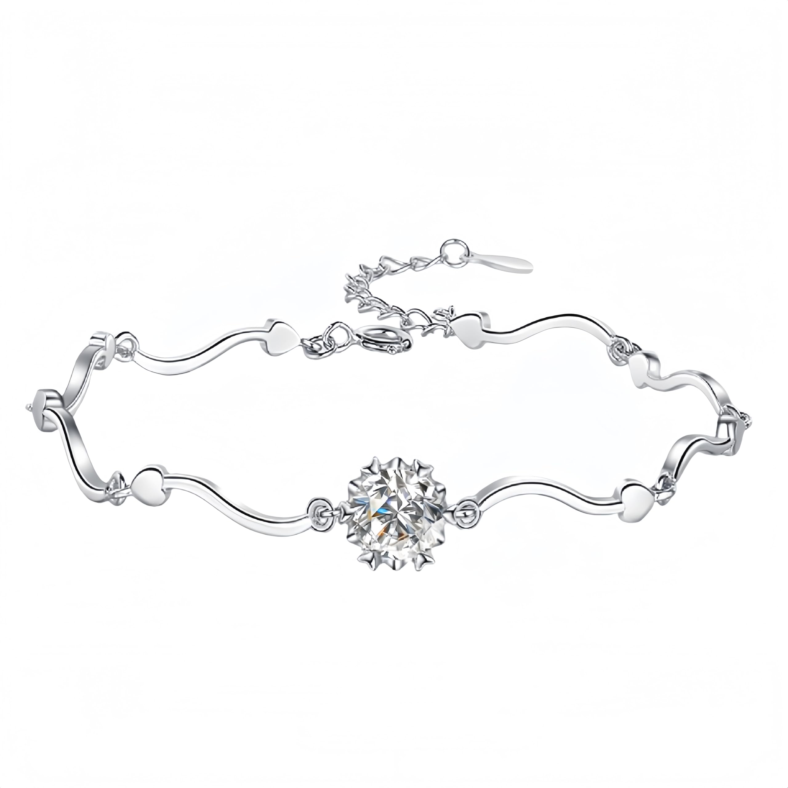 – Moissanite Silver Bracelet for Women - S925 Sterling Silver with 1 - Carat D - Color Moissanite,love,only you Snowflake - Wave Design.,Valentine's Day, for lover