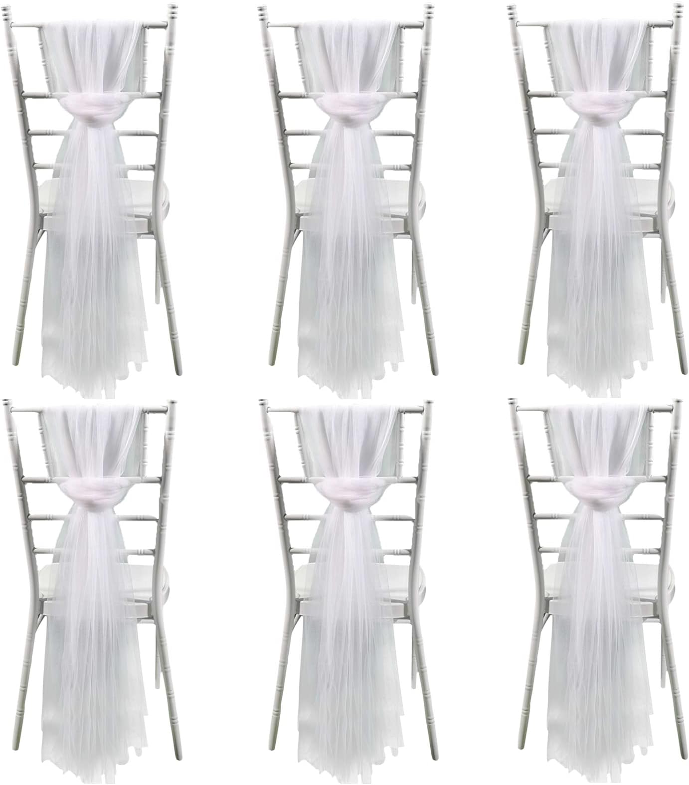 Marooma6PCS Tulle Chair Cover,Premium Chiffon Chair Sashes,Tulle Chair Back Cap Covers Long Tulle High Chair Skirt Slipcovers for Wedding Chair Back Decor, White, 200 x 150 cm