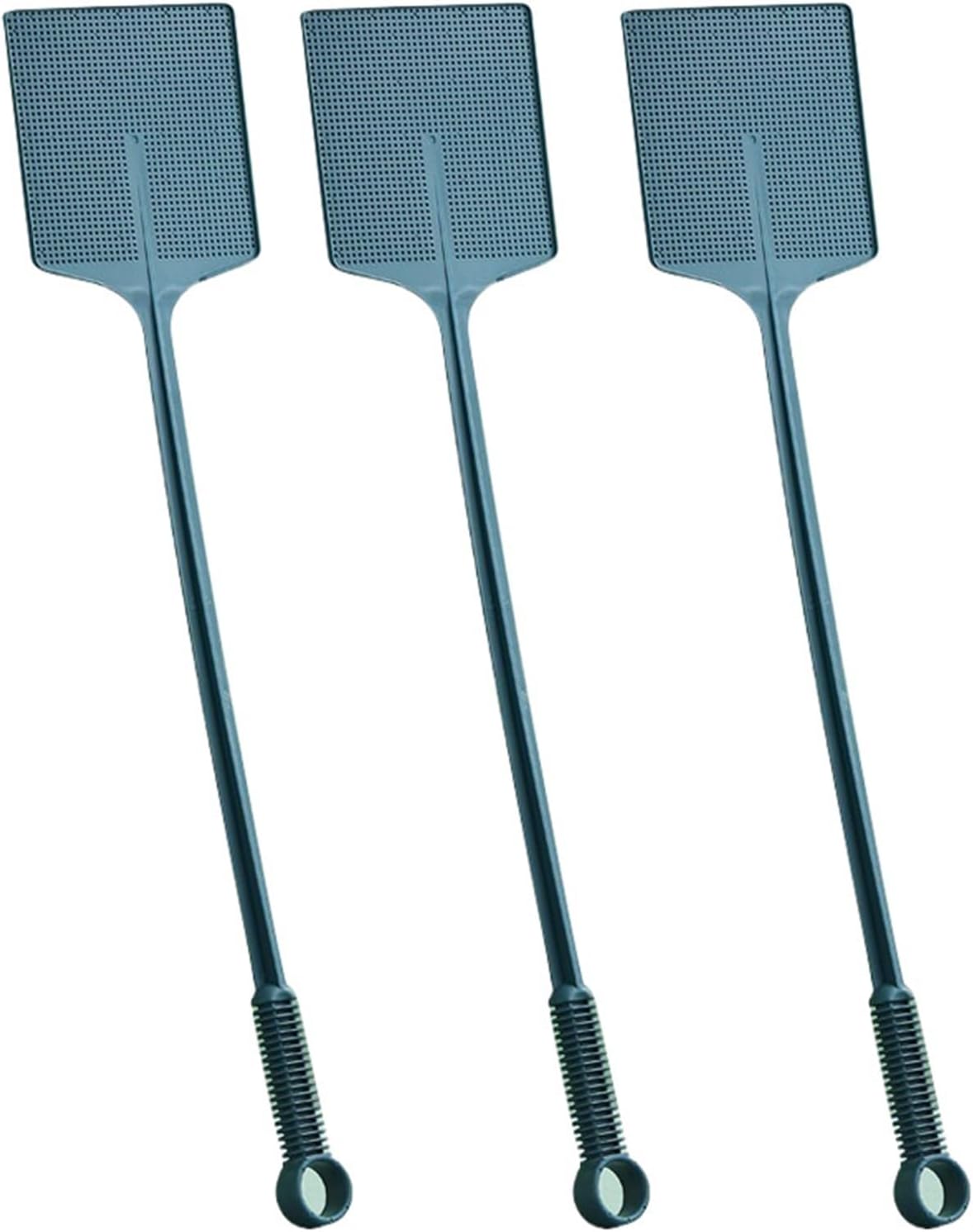 Durable Plastic Fly Swatter Manual Duty Bug Zapper Racket Flexible Long Handles Fly Swatters 3-Pack(White)