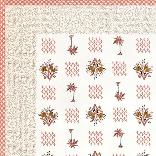 Image of BLOCKS OF INDIA Hand Block Printed 300 TC Cotton Super King Size Bedsheet(106 x 106) (Tree Orange)