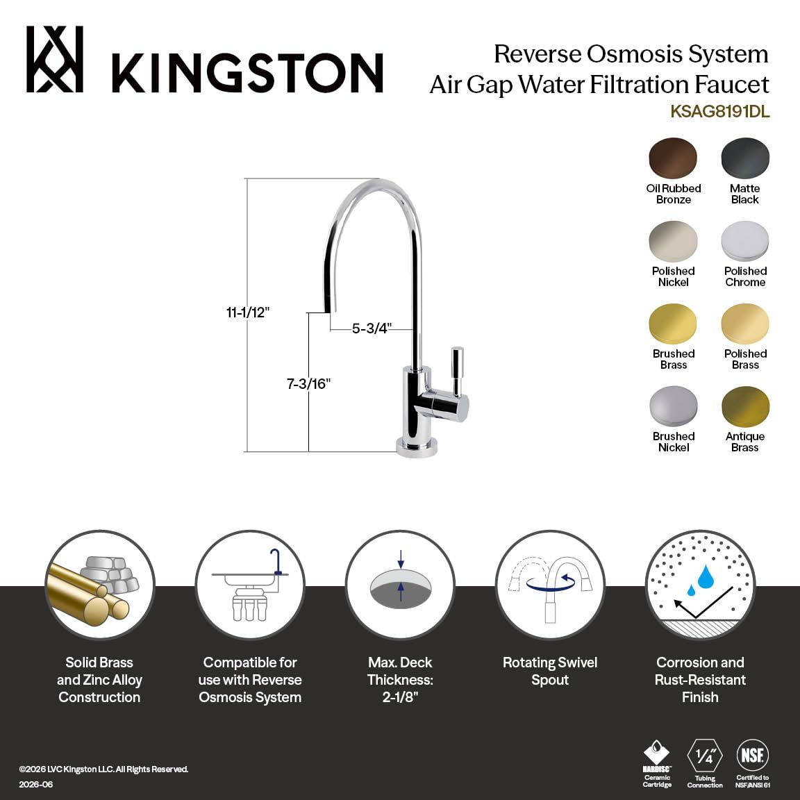 Kingston Brass KSAG8198DL Concord - Grifo de aire para filtración, níquel cepillado