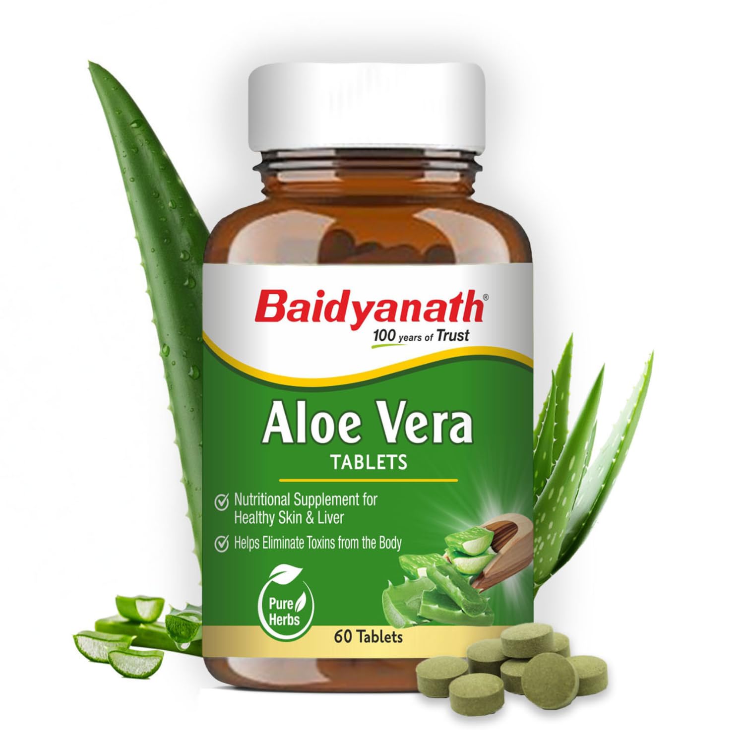 Baidyanath Ayurved Aloe Vera 60 Tablets (250mg / Per Serving) | Nutritional Supplement For Healthy Skin And Liver | Eliminates Toxins And Boosts Immune System