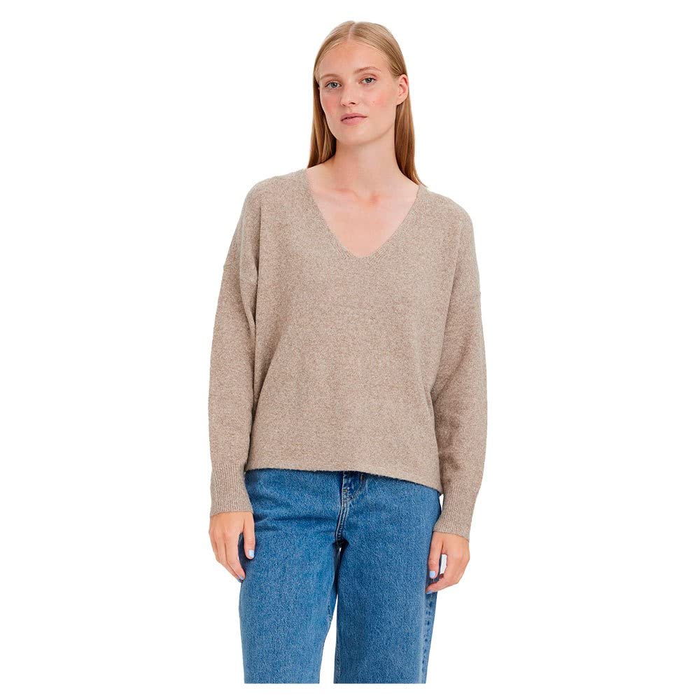 Vero Moda Women's Sepia Tint/Detail: Melange A/S Vmdoffy Ls V-Neck Blouse Ga Noos Pullover, S