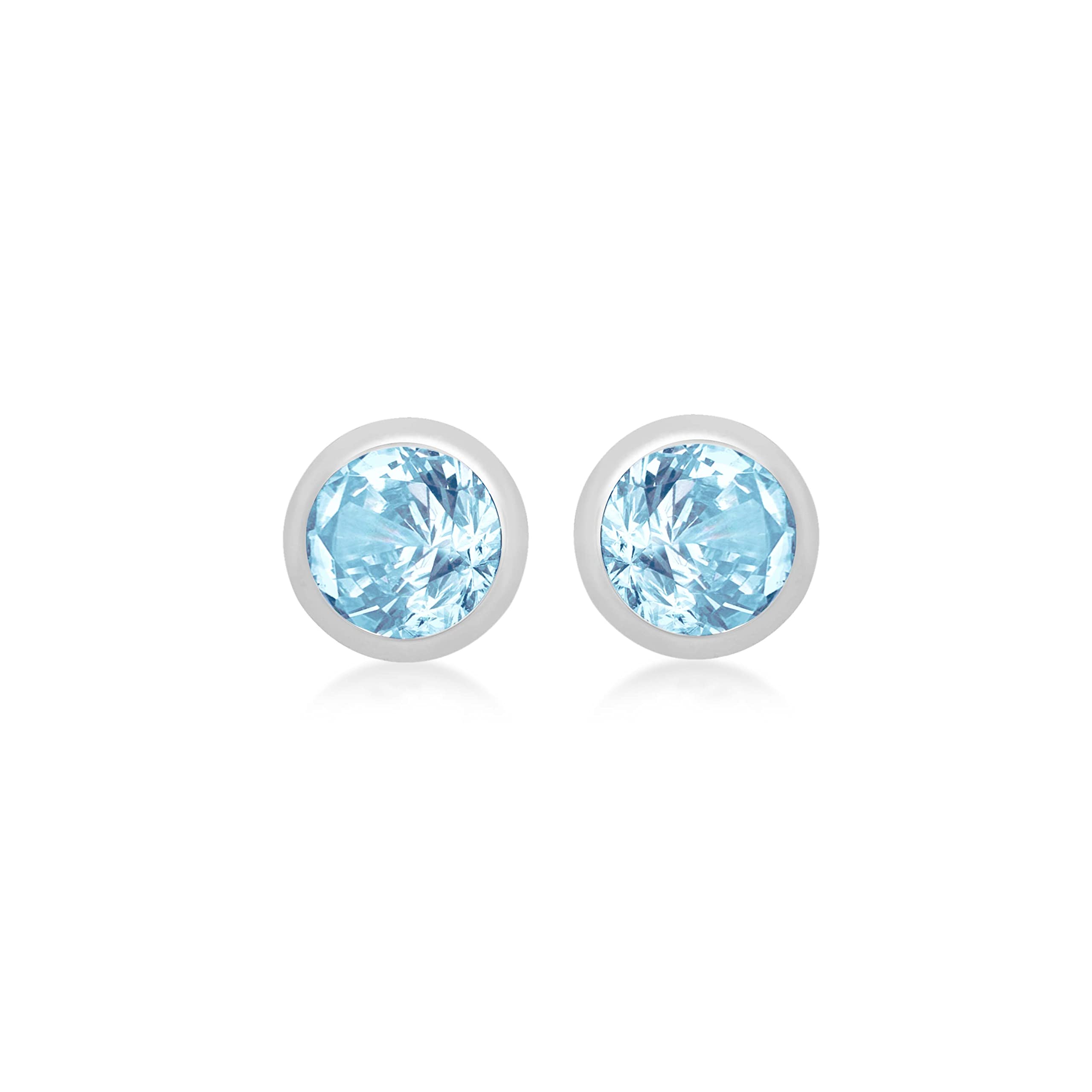 Amazon Essentials Sterling Silver Aqua CZ March Birthstone Stud Earrings