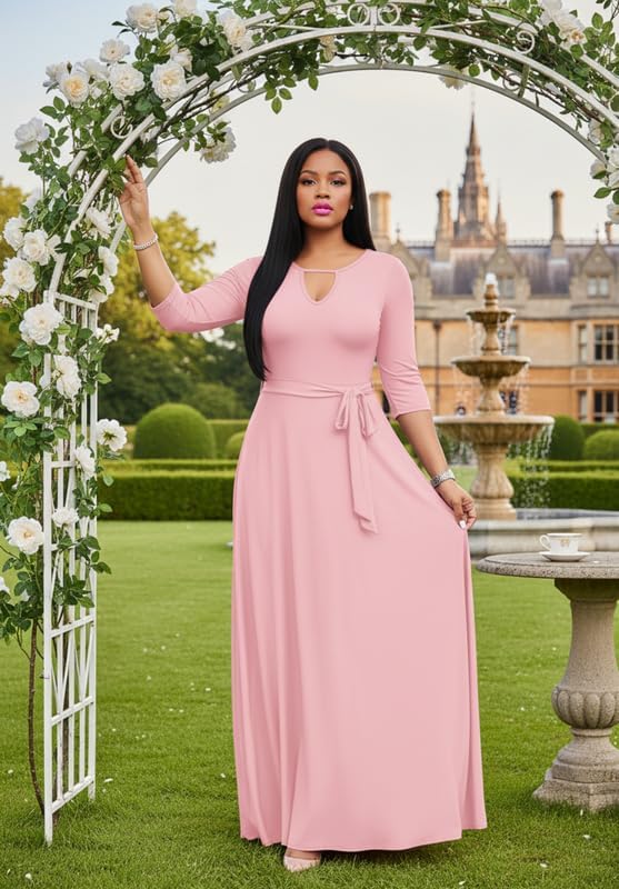 Women Maxi Dress with Pockets Casual 3/4 Sleeve V Neck Long Cocktail Party Dresses 2026 - Image 2