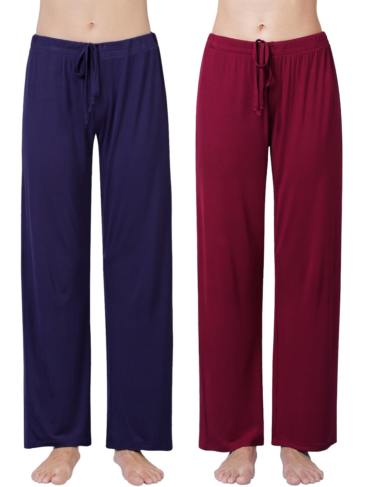 Ymmchy Damen Schlafanzughose Lang Pyjamahose Bequem Freizeithose Weich Nachtwäsche Hose mit Taschen 2-Pack