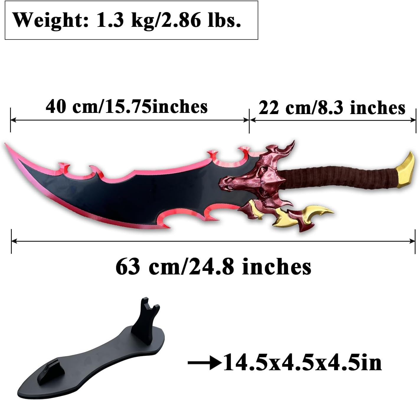 24.8" Anime Demon King Soralion Full Metal Sword with Display Stand Sung Jinwoo Cosplay Sword Dragon Handle,for Cosplay,Display,Collection,Gift