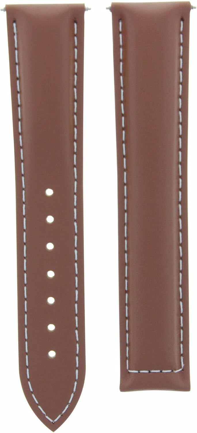 Ewatchparts 18mm Leather Watch Band Strap Compatible With Omega Seamaster Speedmaster Tan/Brown With White Stitching #19