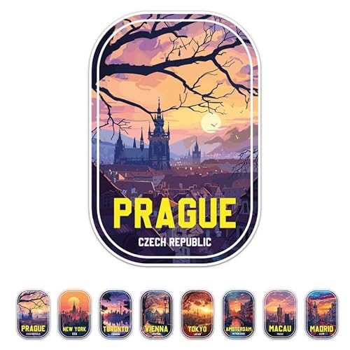 Generic Sunrise Czech Republic Prague City Sticker - Waterproof Durable Adhesive UV-Resistant Vinyl Decal for Car Bumper, Laptop, Water Bottle, Wall, and Window, Size - 5'' Longer Side