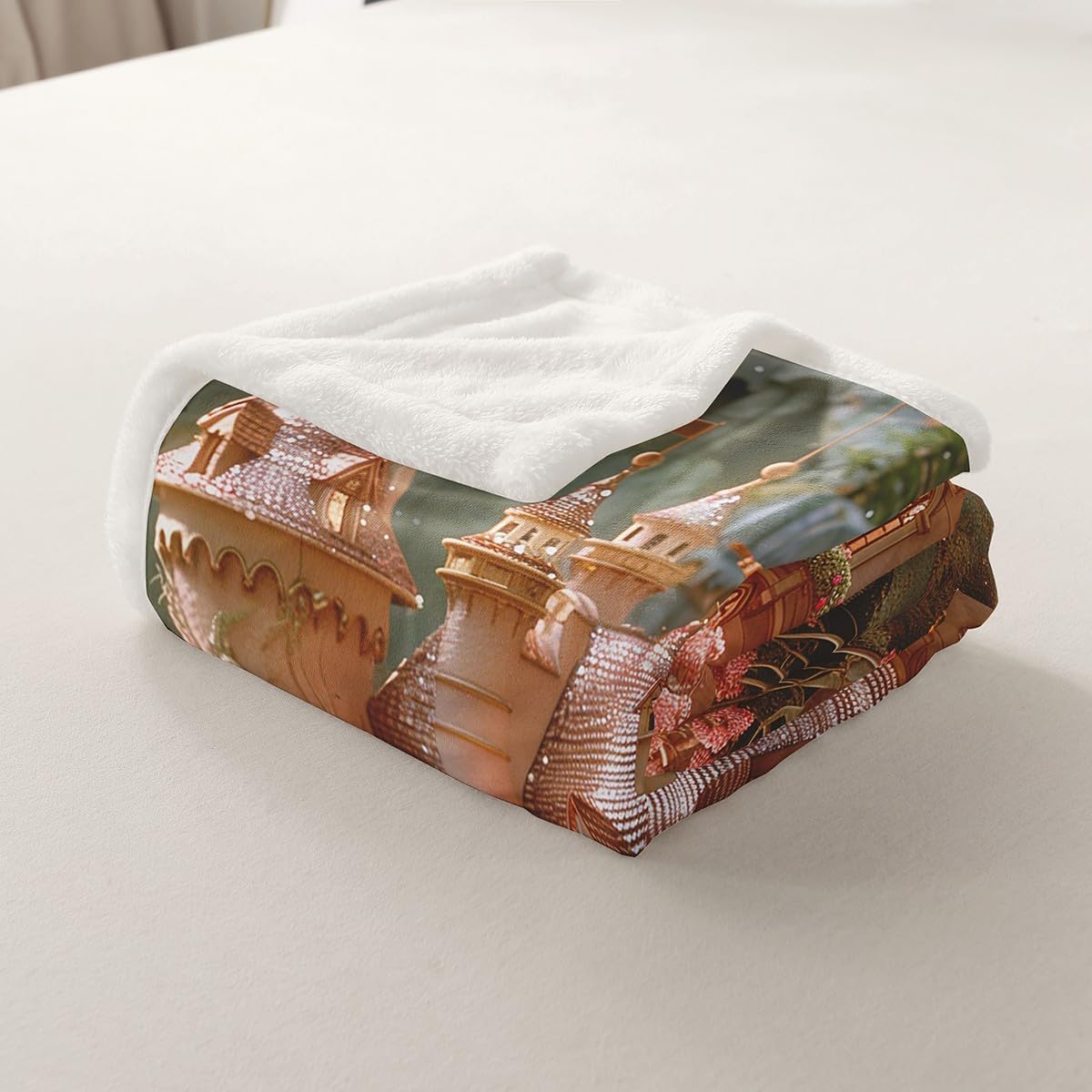 Erosebridal Princess Castle Kids Sherpa Blankets Dreamy Aesthetic Castle Girls Twin 60"X80" Throw Bed Blanket Romantic Cherry Blossom Fleece Blanket Pink Flowers Plush Bed Blanket