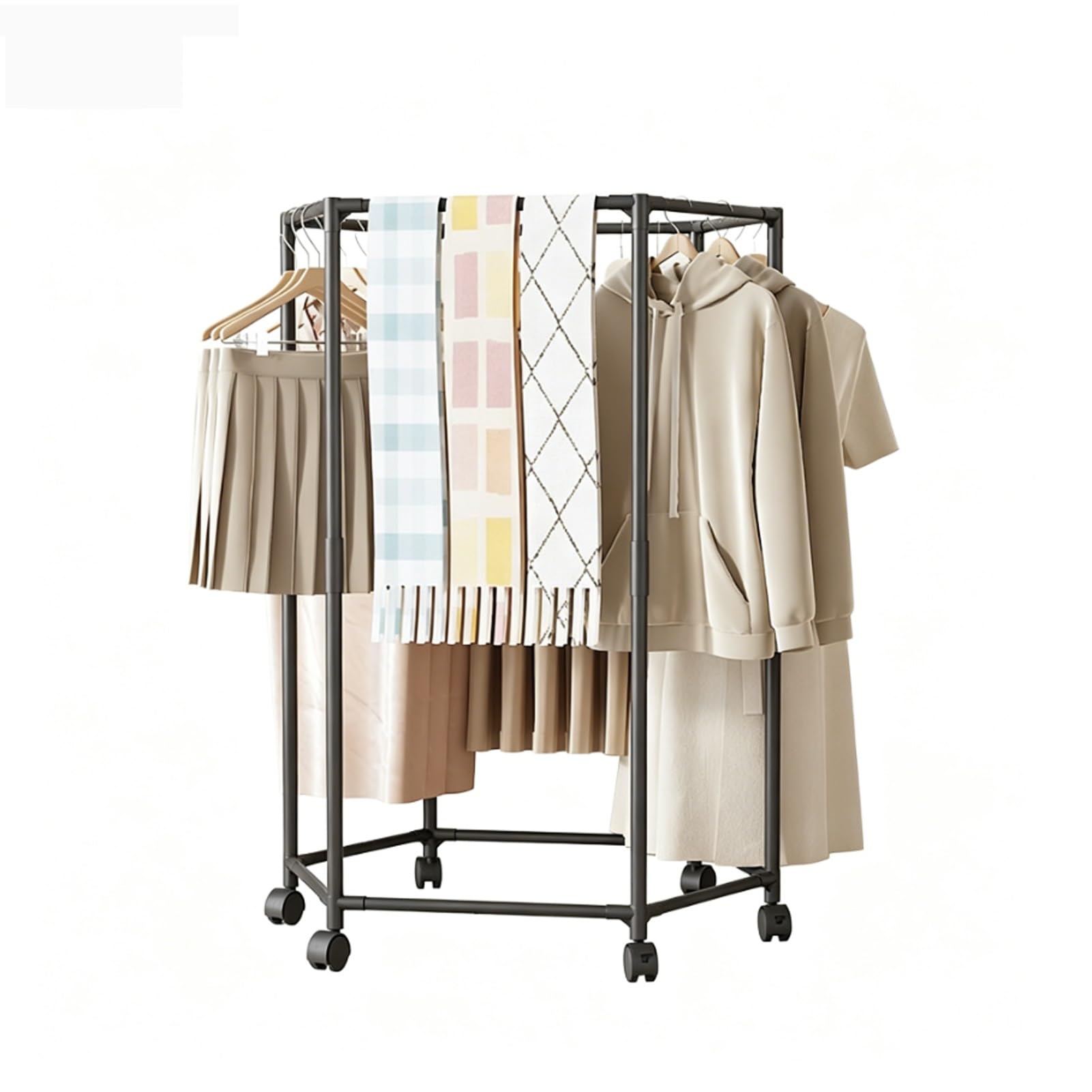 YAOHY Rolling Clothing Rack with Wheels, 2-Tier Freestanding Heavy Duty Clothes Rack for Hanging Clothes for Closet, Bedroom, Entryway, Living Room(Black,1,70cm/27.5in)