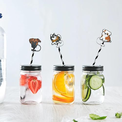 Miniatura 7 de Fantasyon Paquete de 12 fundas de popote reutilizables, para temática de perros, a prueba de polvo, para popote de 6 a 0.315 in, protector para el