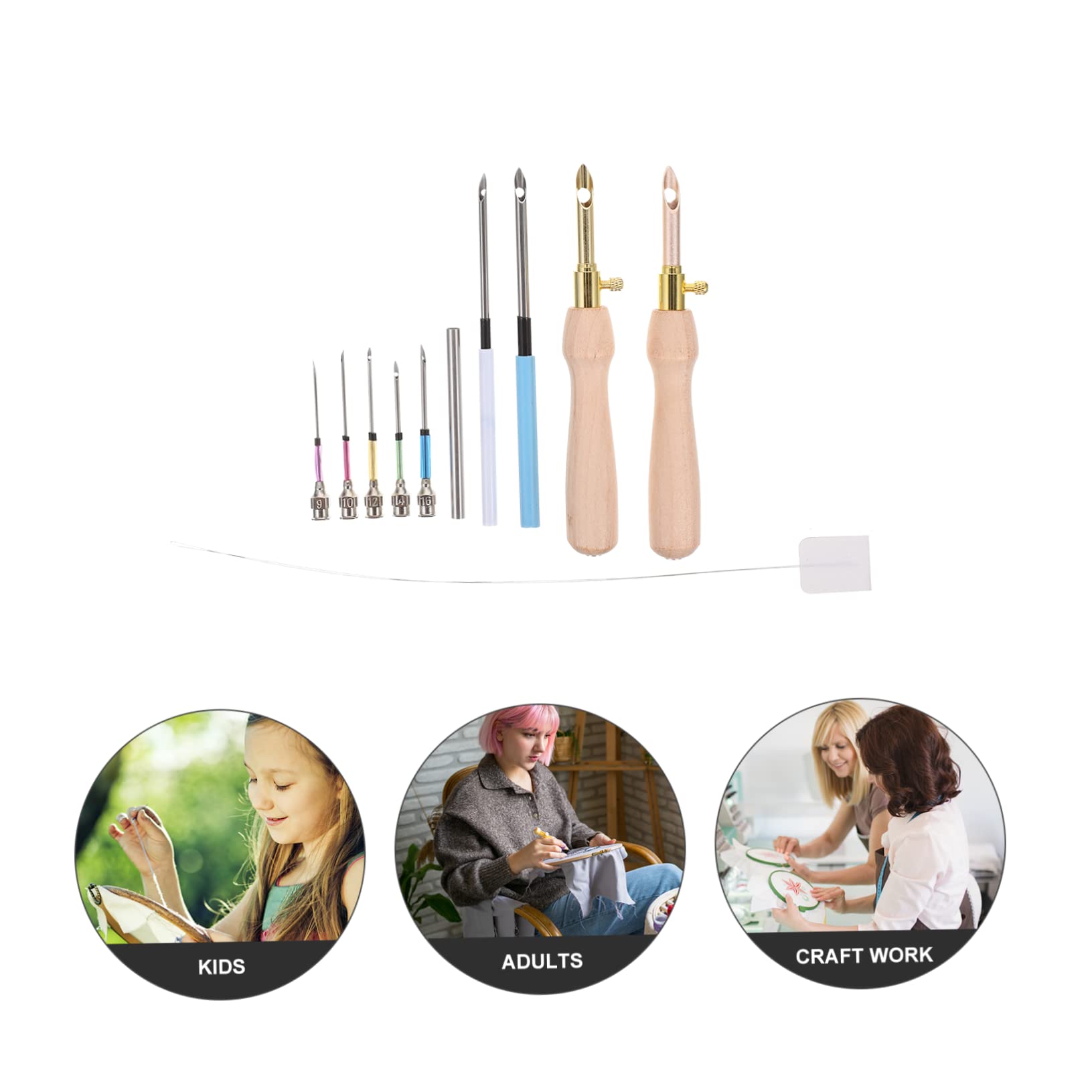 STOBOK 4juegos Agujas Punzón De Madera Para Bordado Herramienta De Costura Ergonómica Para Manualidades y Proyectos De Bordado