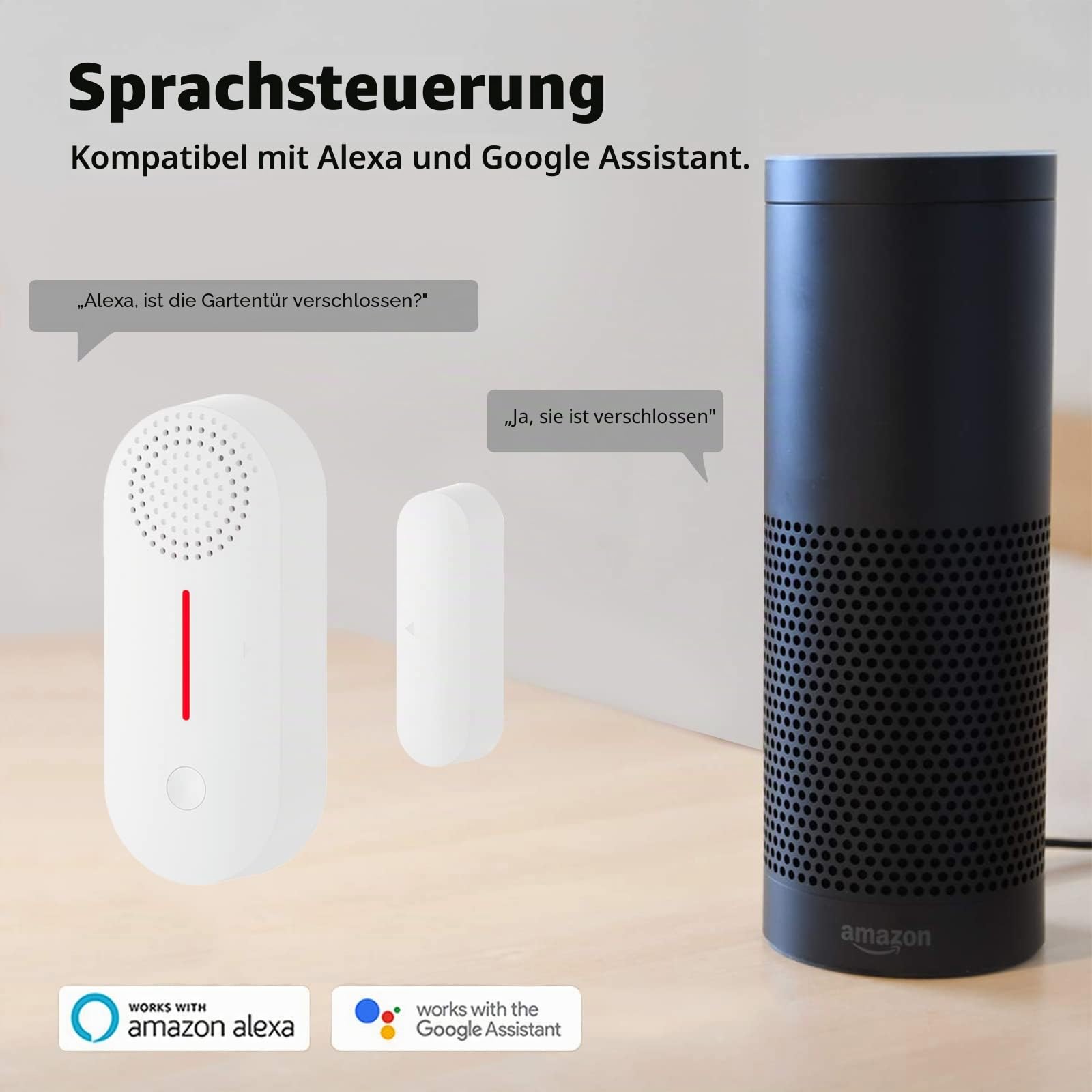 WiFi Smart Türsensor, drahtloser Türfenster Sensor Alarm, Mini Kontaktsensor für die Sicherheit zu Hause, Push Benachrichtigung, Lautstärke einstellbar, Timer, kompatibel Alexa/Google Assistant.4 Pack