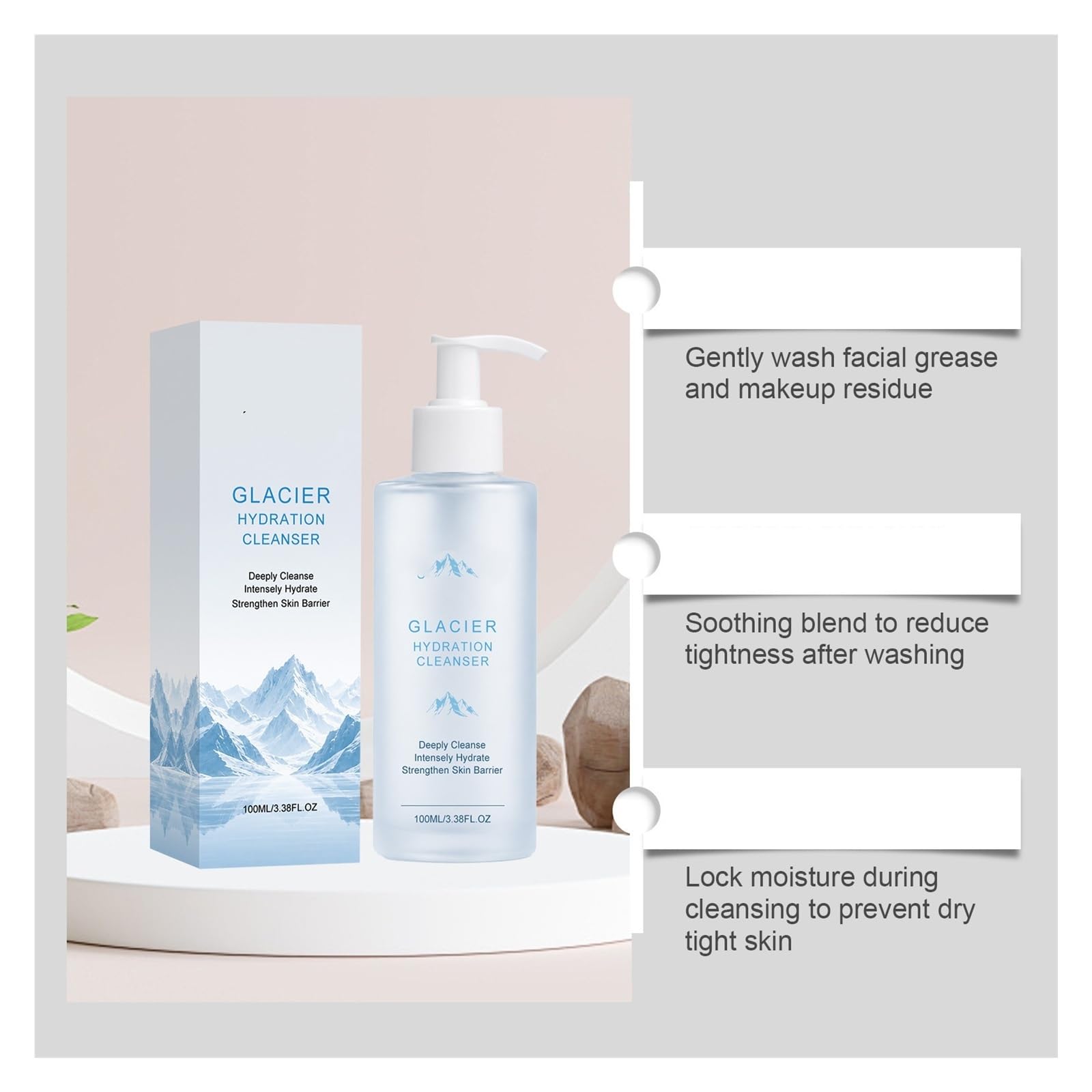 Detergente viso idratante glaciale da 100 ml | Controlla l'olio, pulisce i pori e fornisce un'idratazione liscia come la seta(3pcs)