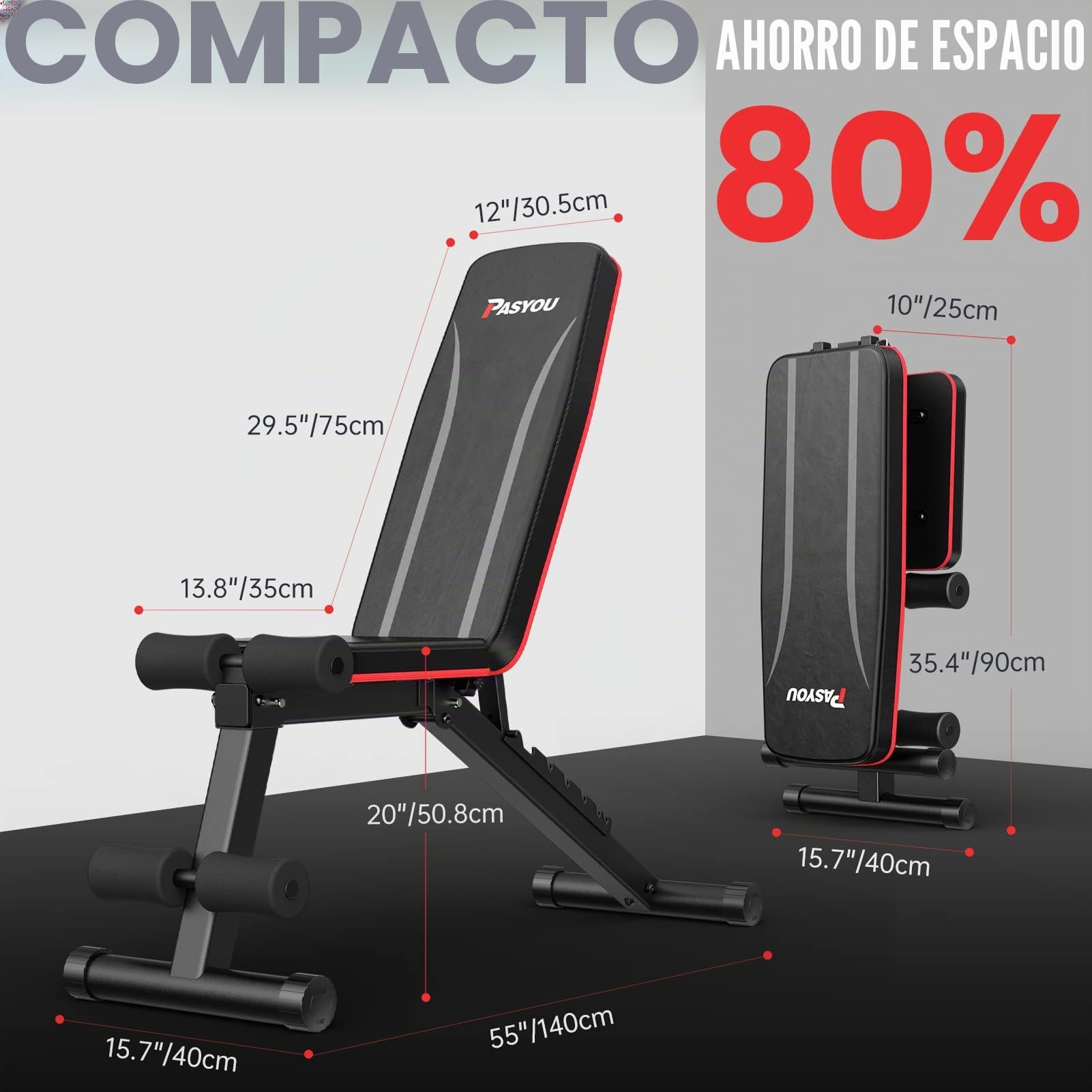 PASYOU Banco de Pesas Musculación, Banco Abdominales Plegable 7 en 1, Banco Pesas Ajustable adecuado para el hogar y el gimnasio, Negro, Capacidad de peso 230KG PA300