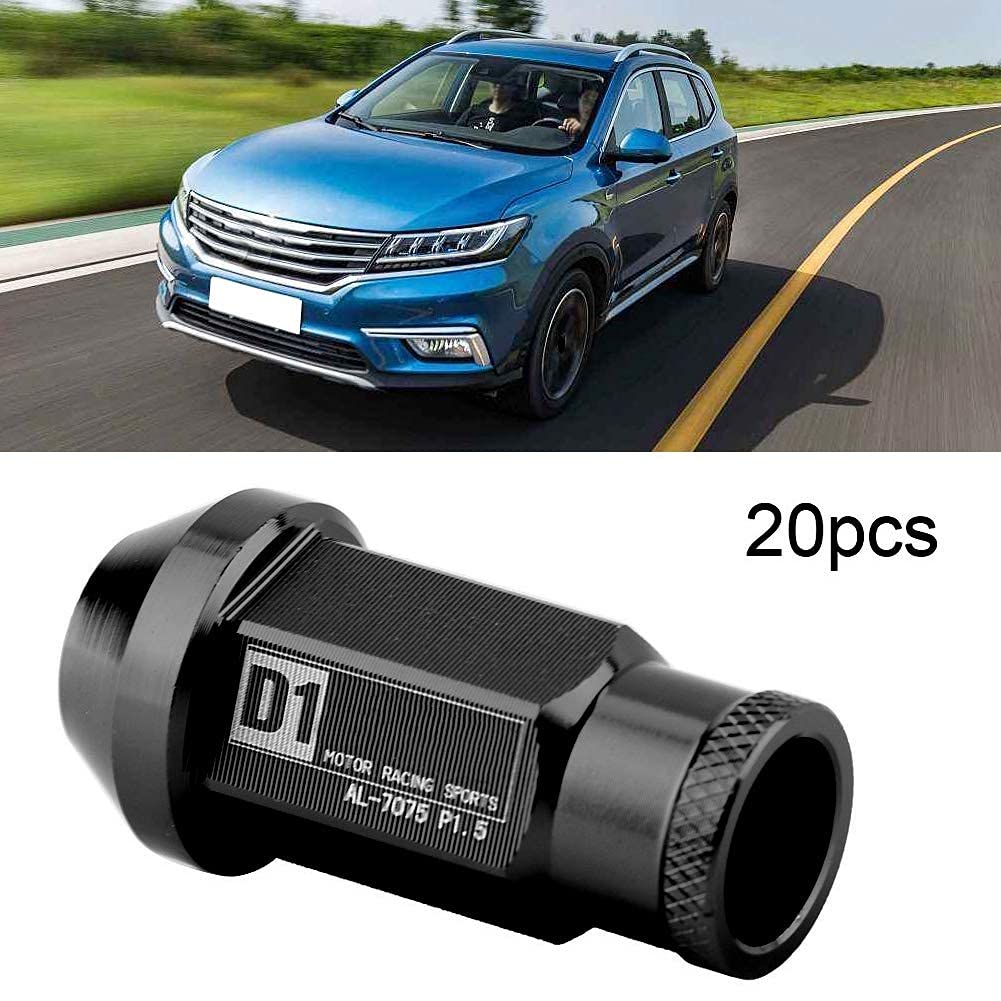 KIMISS Tue de aluminio para rueda de carreras M12x1.5, para automóvil, negra, ligera y resistente, tornillo para llanta, tue para neumático