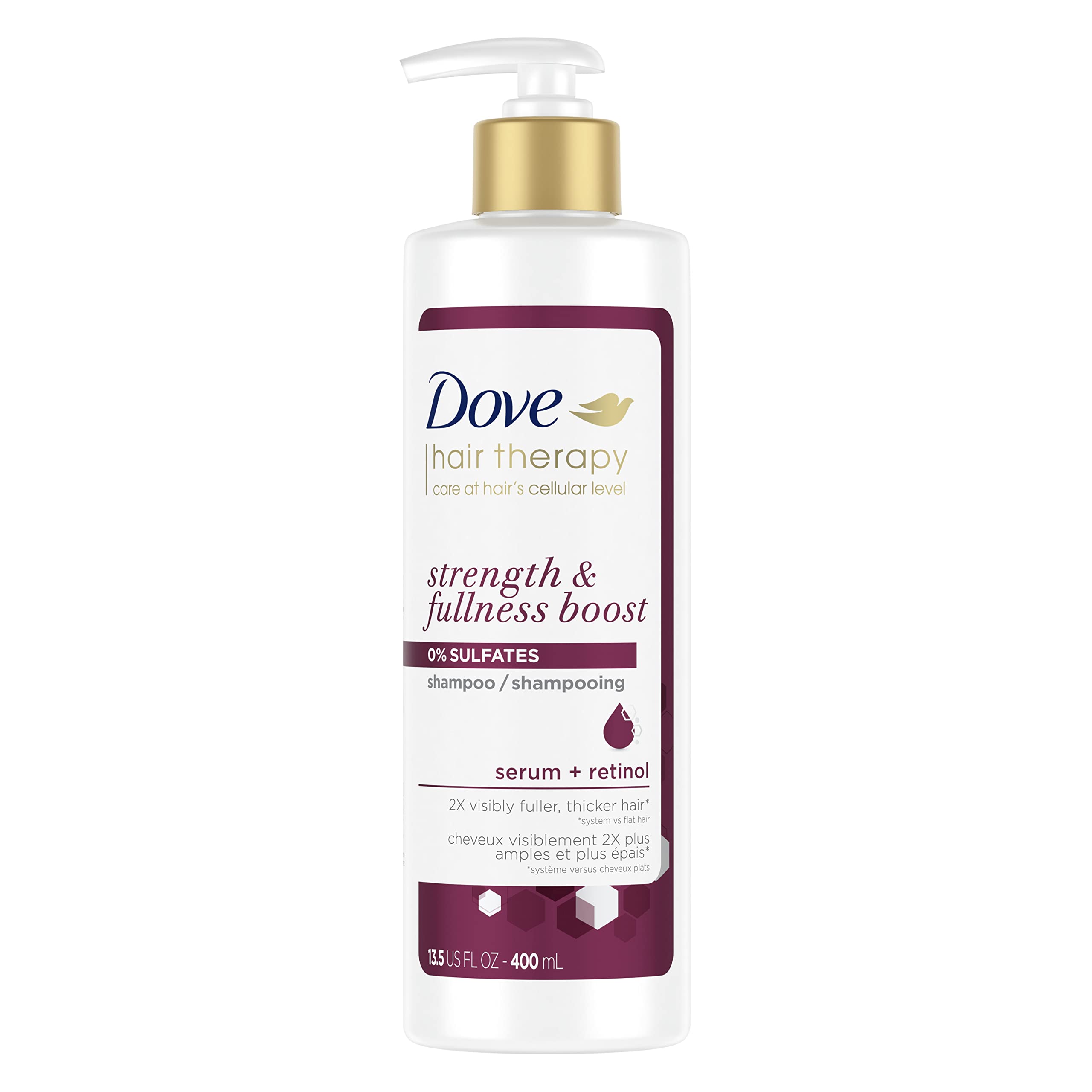 DoveHair Therapy Shampoo For Thin, Fine Hair Strength and Fullness Boost Sulfate Free Shampoo for 2X Visibly Fuller, Thicker Hair 13.5 oz