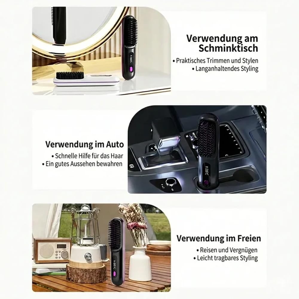 Ciriel - Airbrush Pro Drahtlose Stylingbürste – Kabellose Volumenbürste Für Kurzes & Feines Haar – Trocknet & Stylt In Einem Schritt – Schonende Keramikbeschichtung – Ohne Kabel (Schwarz)
