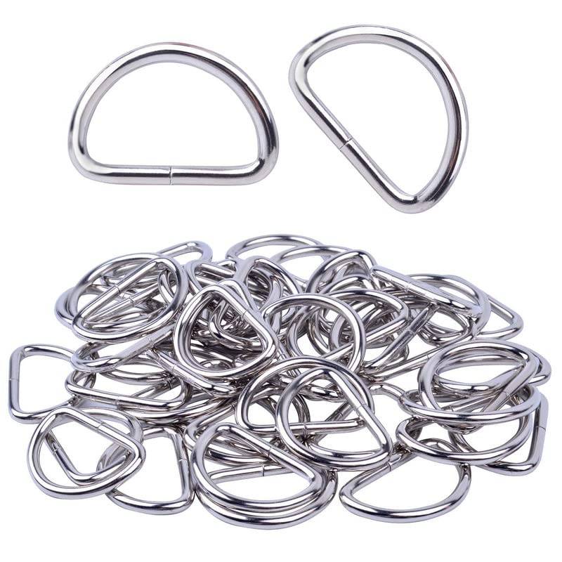 Nimida D Rings Nickel Extra Strong 1" Inch (Good for 3/4" inch Strap) Buckles for Straps,Belts Bags, Un-Welded Connect Buckle for Leather Bags Garment Clothes Luggage, Purse, Dog Chain– Pack of 20