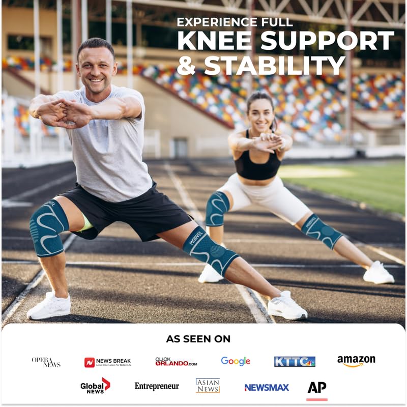 Modvel 2 Pack Knee Brace for Women & Men - Workout Knees Compression Sleeve for Knee Pain Relief Joint Support for ACL, Arthritis, Meniscus Tear Knees Brace for Sports, Rodilleras para Gym Fitness
