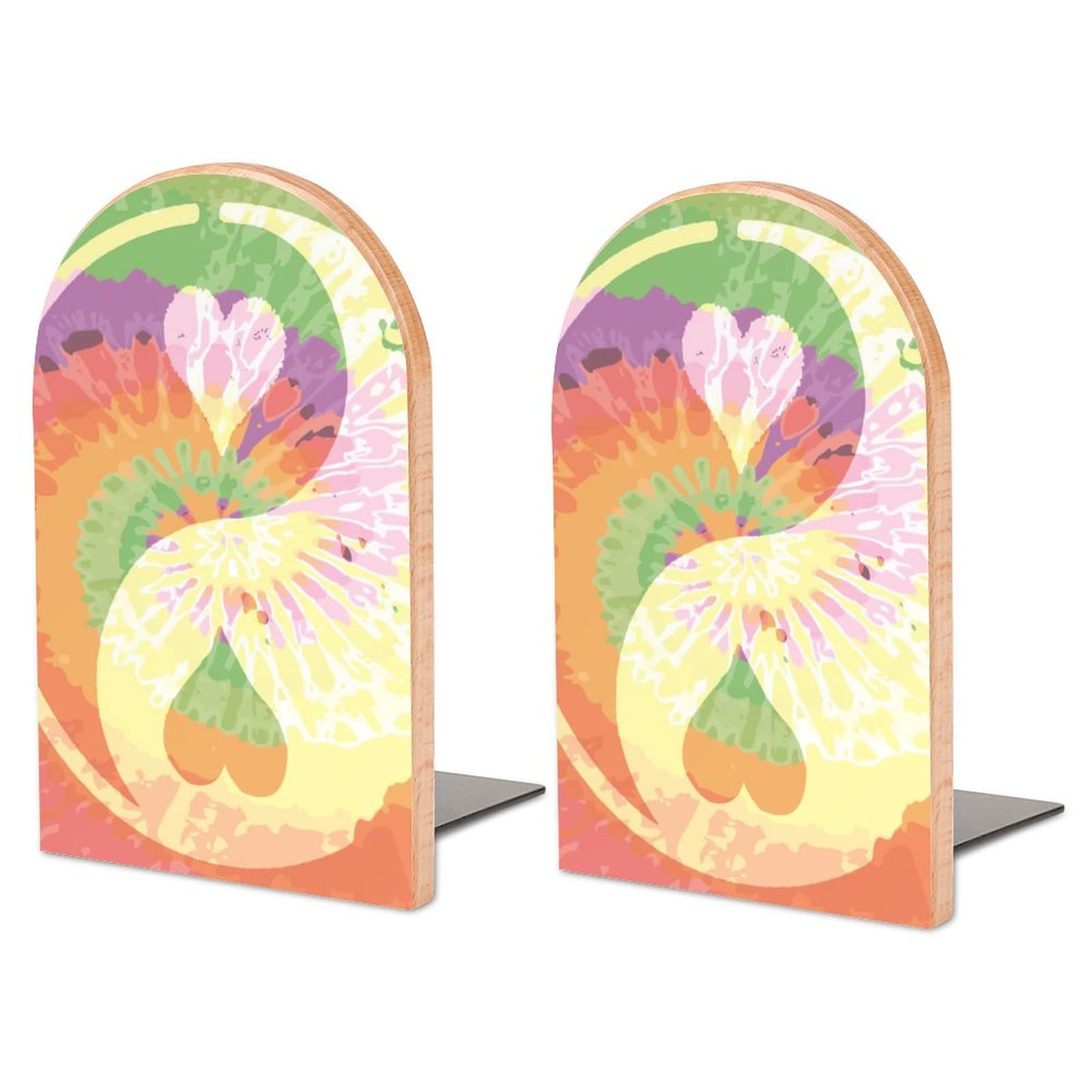Pack Of 2 Bookend Hippie Style Peace Sign Non-Slip Book Stand Wooden Bookshelf Books Holder For Home Desk Office Library