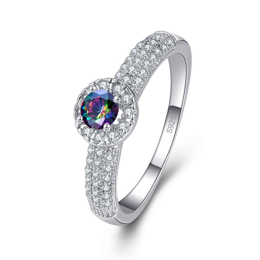 Rainbow Topaz Blue Sapphire Promise Wedding Ring Engagement Ring Rhinestone Elegant Shiny Lady Ring