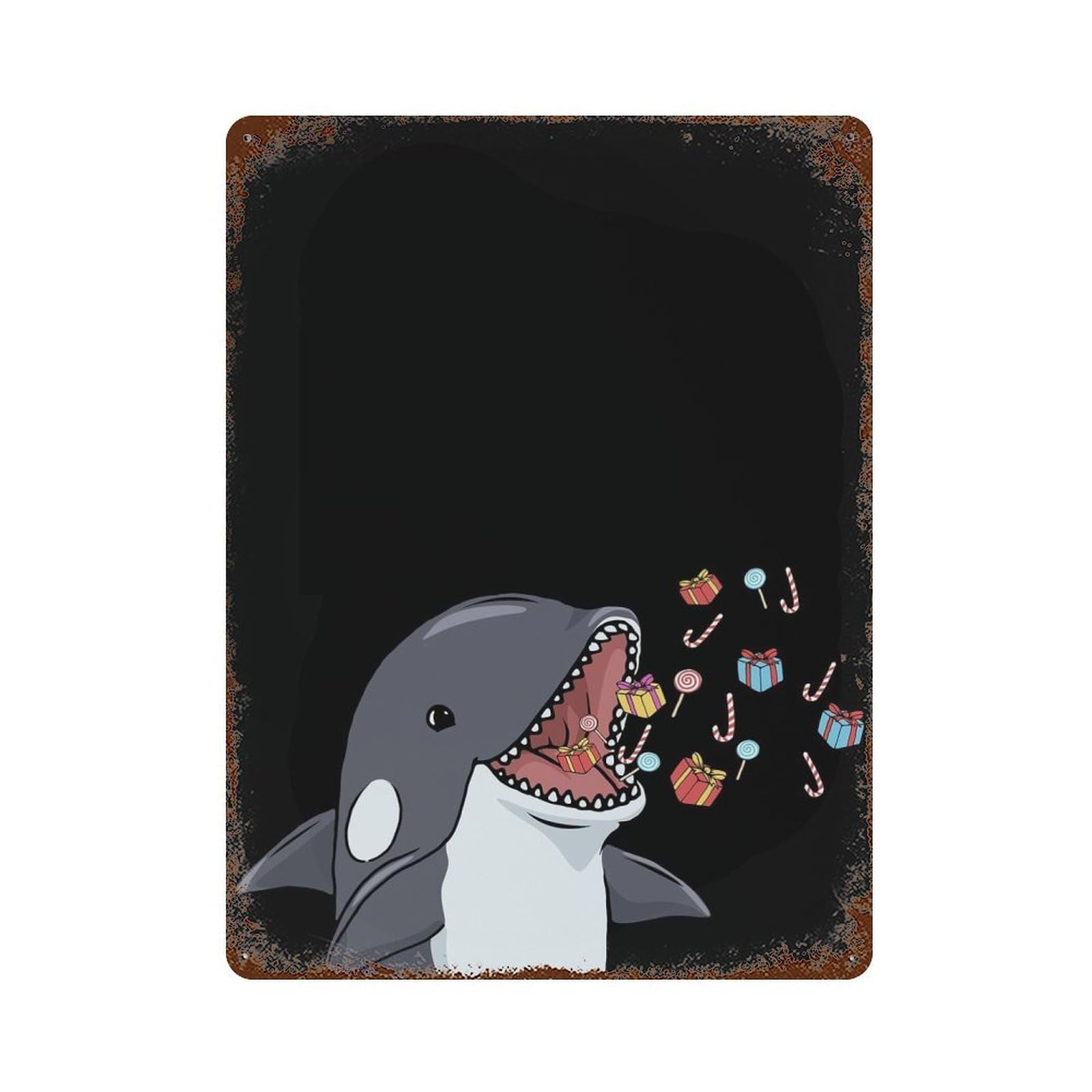 Christmas Orca Whale Gift Vintage Wall Sign 15.7"x11.8", Rust Effect Metal Decor for Cafe, Home Bar And Lounge Decor
