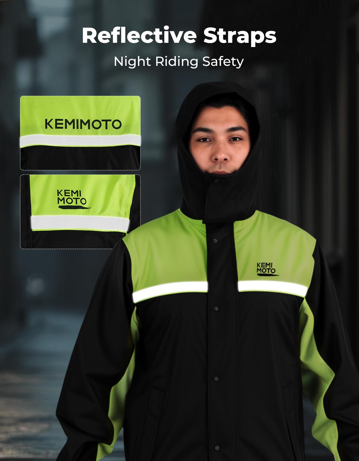 KEMIMOTO Tuta Antipioggia Moto Uomo, Tuta Impermeabile Moto Antivento Traspirante con Strisce Riflettenti per Ciclismo, Escursionismo, Campeggio