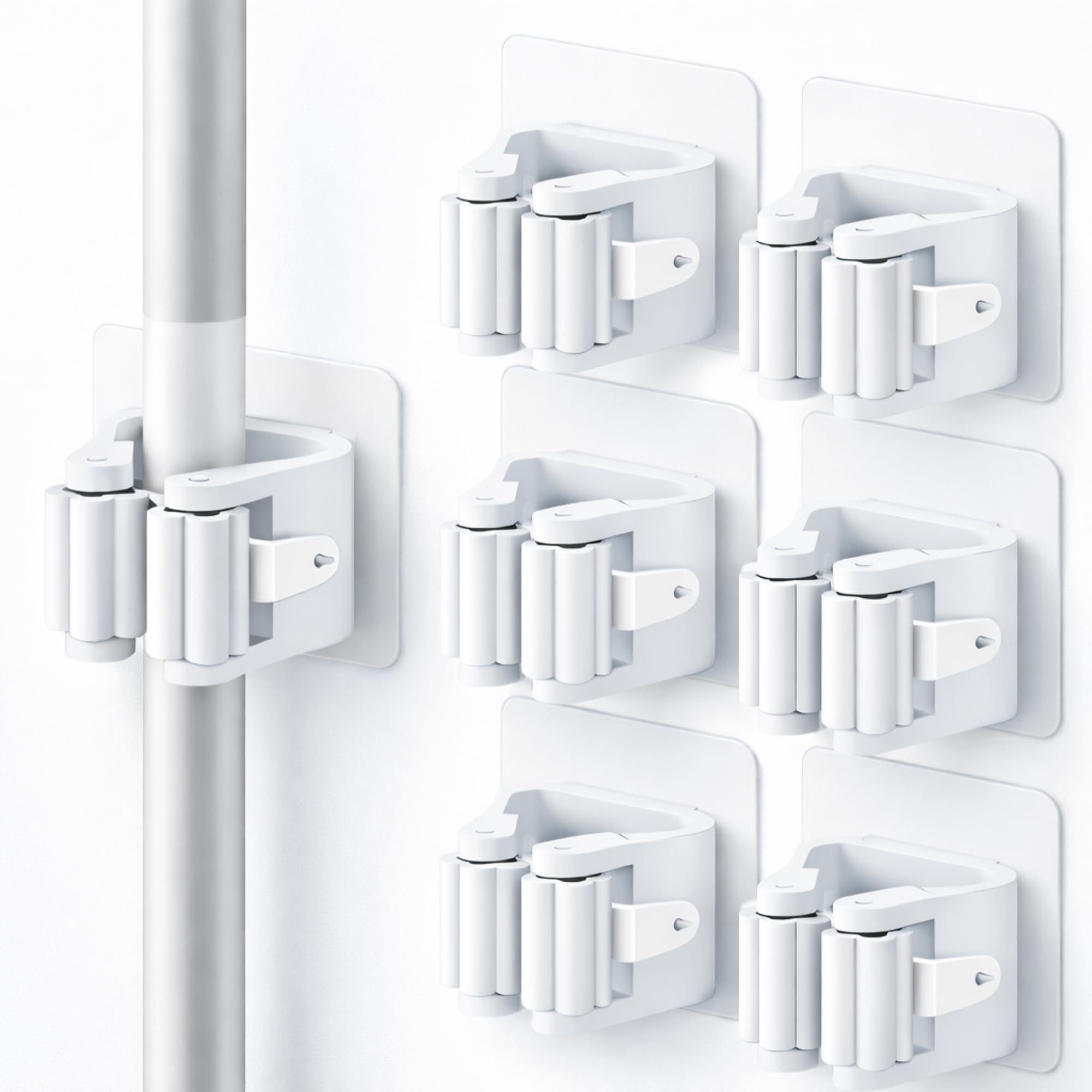 Porta Scope Parete Adesivo Set da 6, Portascope da Muro Appendibile Senza Forare, Appendi Scope Bianco per Scopa e Mocio, Cucina, Bagno, Lavanderia e Garage, 6 x 6 x 4,5 cm