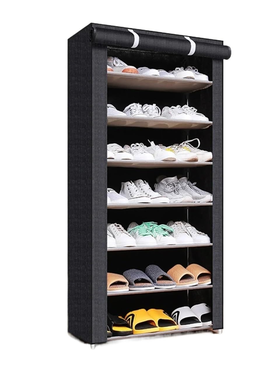 Schuhregal Stoff-Schuhschrank-Organizer, mehrschichtiges Schuhregal, Vliesstoffe, einfache Lagerung, wirtschaftlicher Typ, Schuhregal, Schrank, Haushalt(8Layers Black)