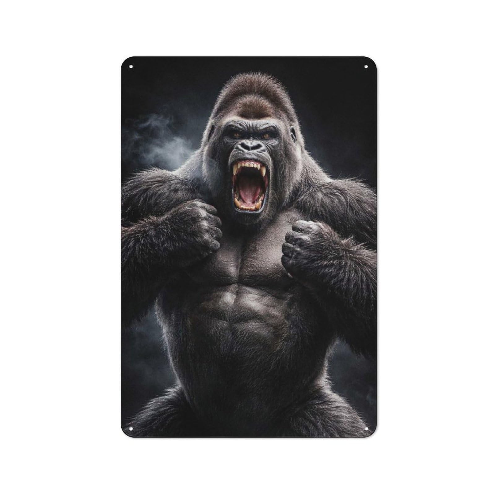 Junmoney Style-4 Furious Gorilla Roaring Retro Metal Sign 30X20cm For Home Office Or Studio, Suited To Home Office Decor Fans