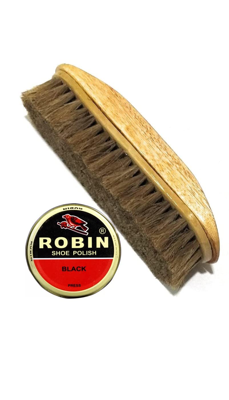 King Wooden Premium Shoe Brush Cleaning Polish Kit Boot Cleaner Shine & Care with Horse Hair Soft Brushes Concave Handle for Premium Grip - Suitable for Brushing, Buffing and Shining (Brush with Black Polish) (B004EELOXK) Amazon Price History, Amazon Price Tracker