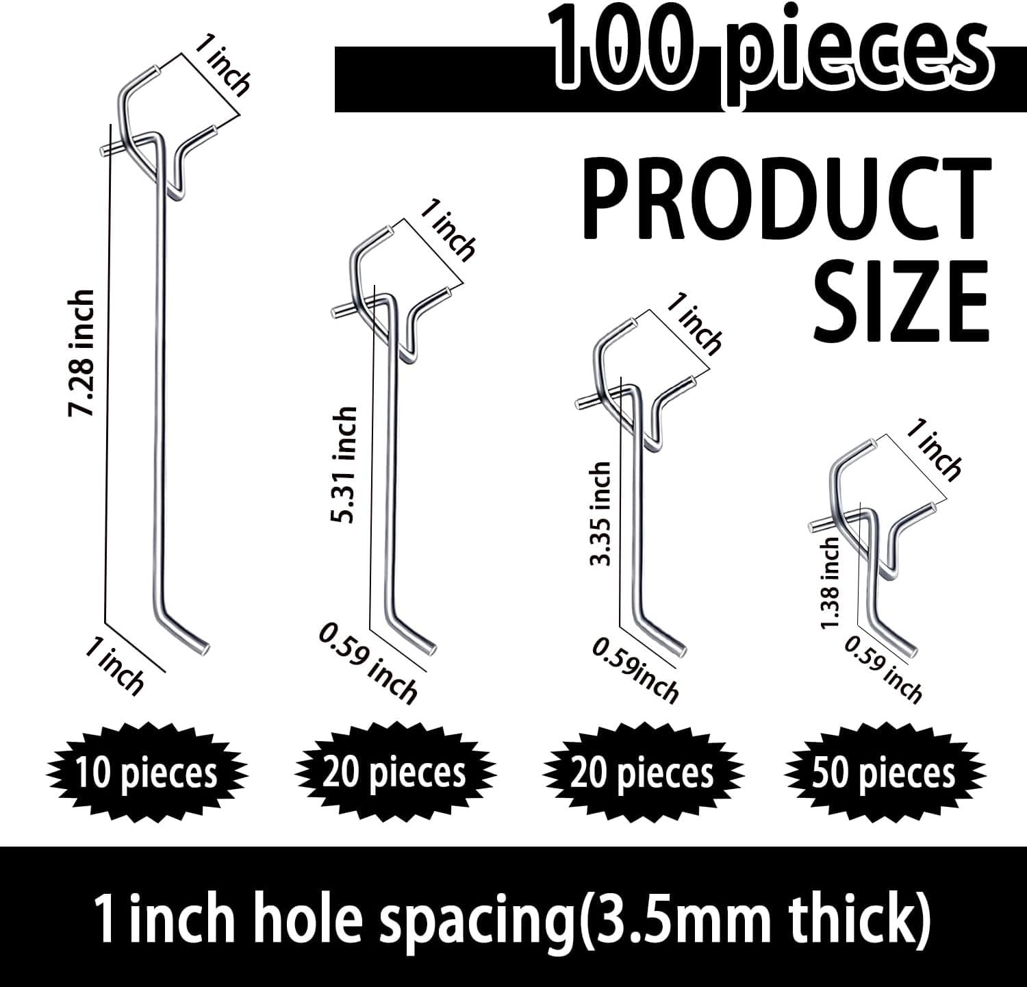 100PCS Pegboard Hooks for 1/8 & 1/4Inch Pegboard, Heavy Duty Peg Board Hooks for Hanging Tools, Metal Hooks Kits Pegboard Accessories Suitable for Wall Crafts, Garage Wall Organizer Hanging Tools