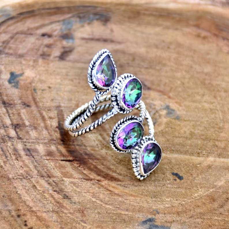 Miniatura 2 de Anillo de topacio místico, anillo de topacio de fuego arcoíris, plata de ley 925, estilo vintage, anillo de regalo de primera noche, el mejor regalo