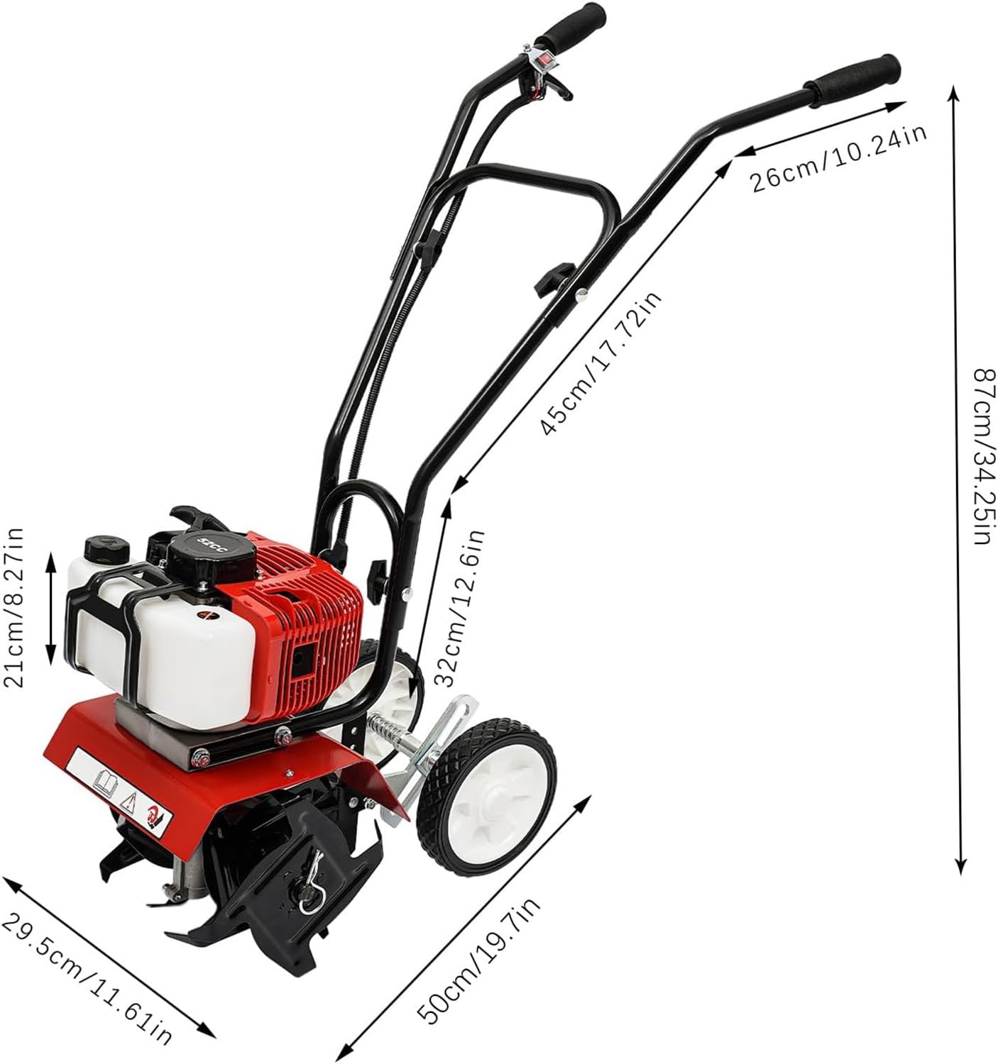 2Stroke 52Cc Kultywator spalinowy Glebogryzarka Rotavator, Ogrodowy glebogryzarka Kultywator trawnika Rotovator, Gas Power Farmyard Tilling Tool 6500 obr./min, do orki