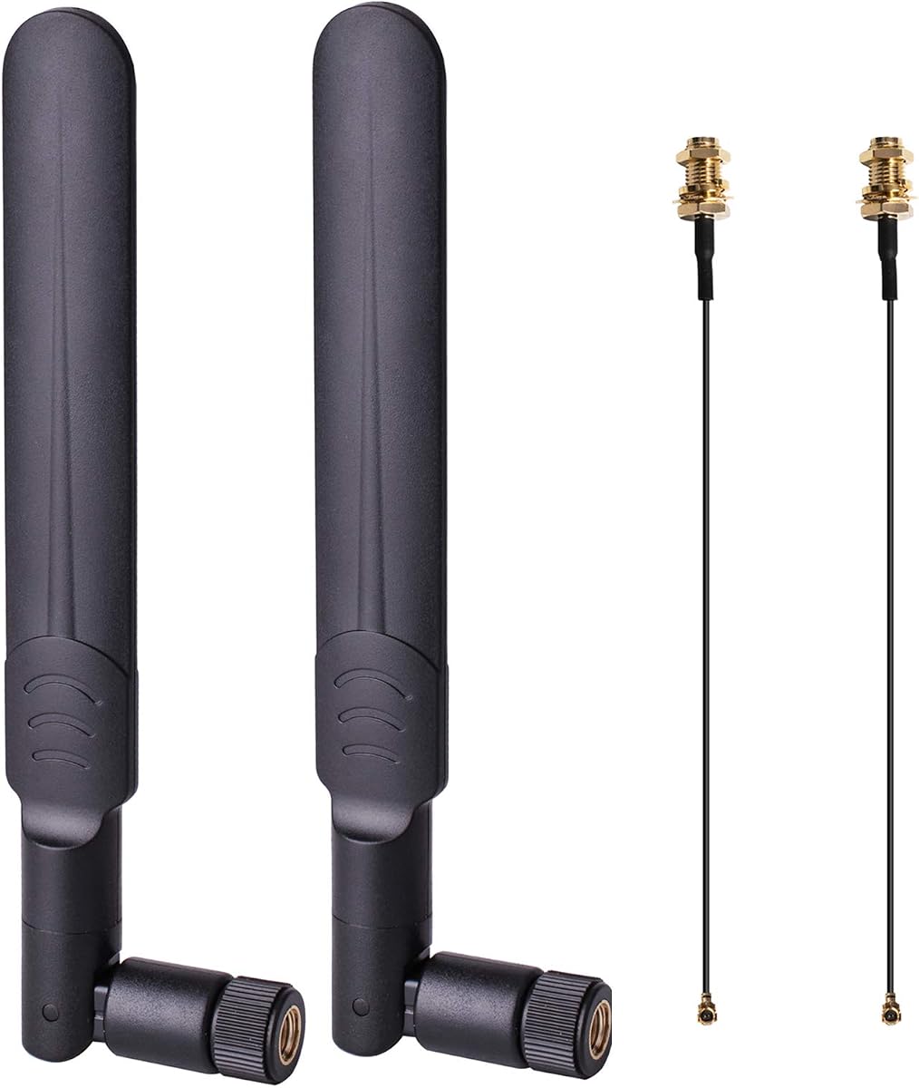 2 x 8dBi WiFi RP-SMA Male Antenna 2.4GHz 5.8GHz Dual Band | 2 x 15CM U.FL/IPEX to RP-SMA Female Pigtail Cable for Mini PCIe Card Wireless Routers, Repeater, FPV UAV Drone and PS4 Build