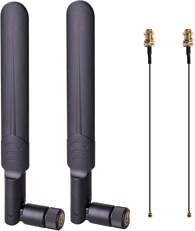 2 x 8dBi WiFi RP-SMA Male Antenna 2.4GHz 5.8GHz Dual Band | 2 x 15CM U.FL/IPEX to RP-SMA Female Pigtail Cable for Mini PCIe Card Wireless Routers, Repeater, FPV UAV Drone and PS4 Build