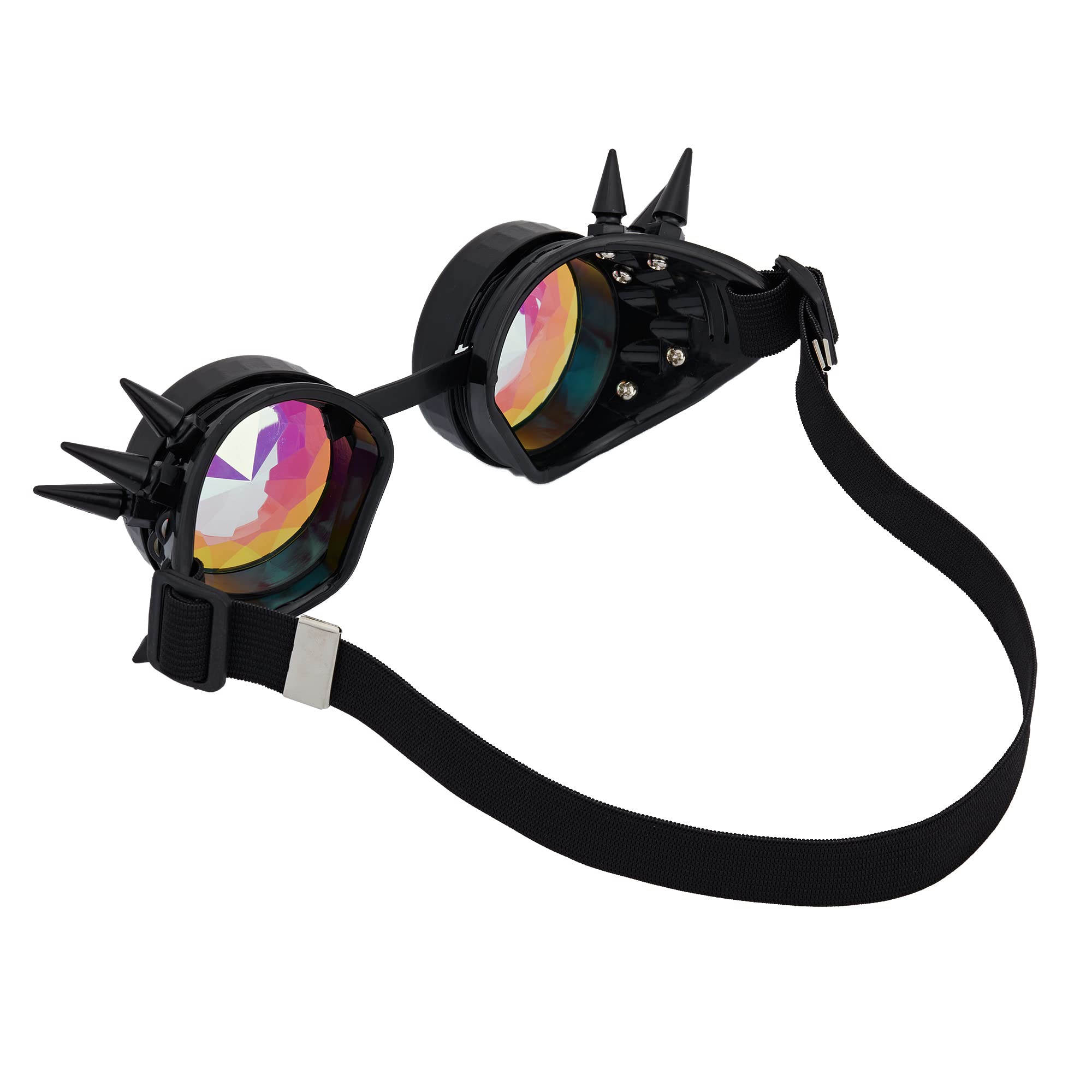 OMGREAT Kaleidoscope Glasses for Raves Steampunk Goggles with Rainbow Prism Diffraction Crystal Lenses, Black (Spiked) - Image 5