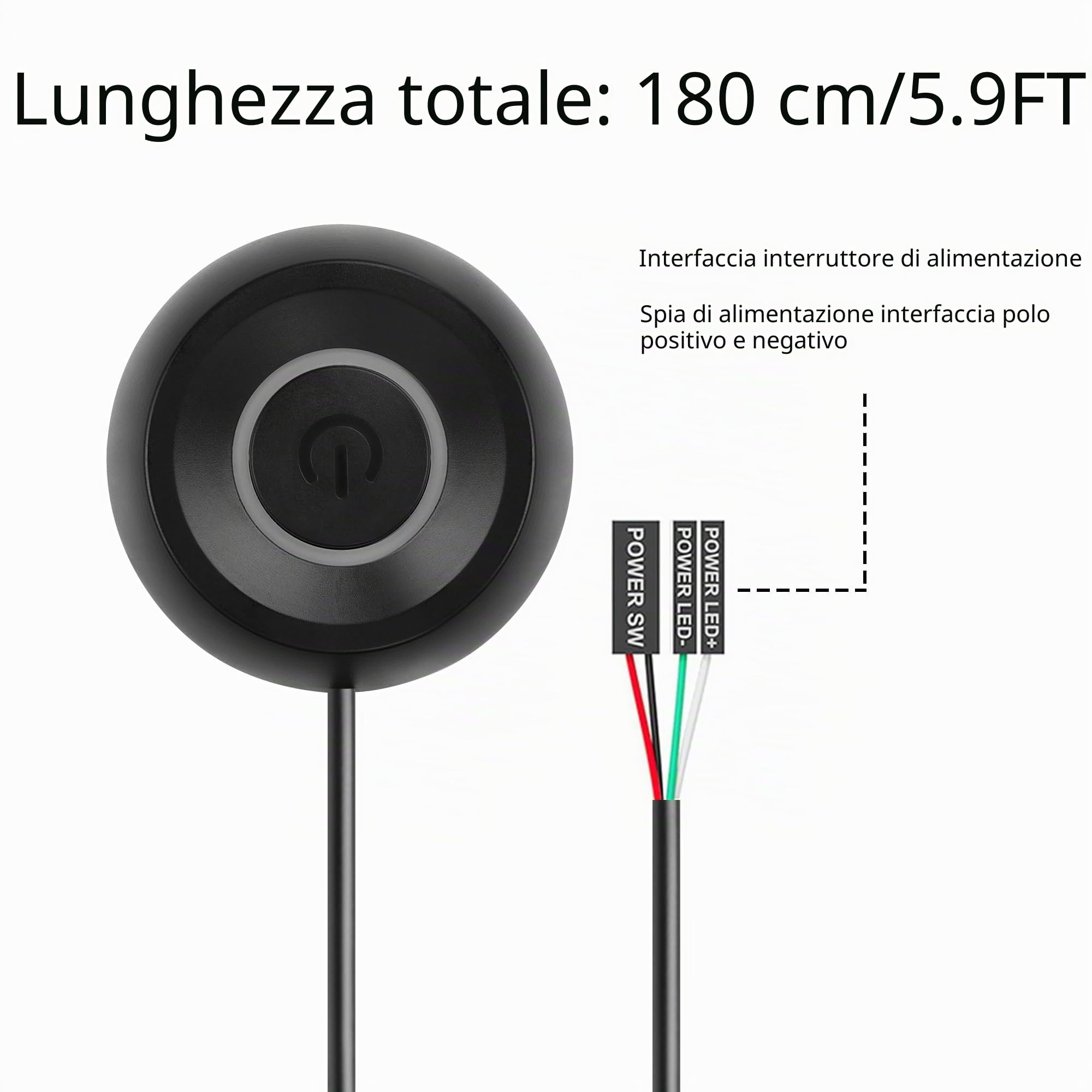 Interruttore di alimentazione PC desktop 5,9FT pulsante prolunga con luce SinLoon