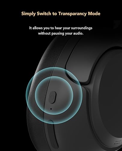 Miniatura 4 de NUROUM Auriculares con cancelación activa de ruido Bluetooth, sonido de alta fidelidad, graves profundos, diseño sobre la oreja y plegable,