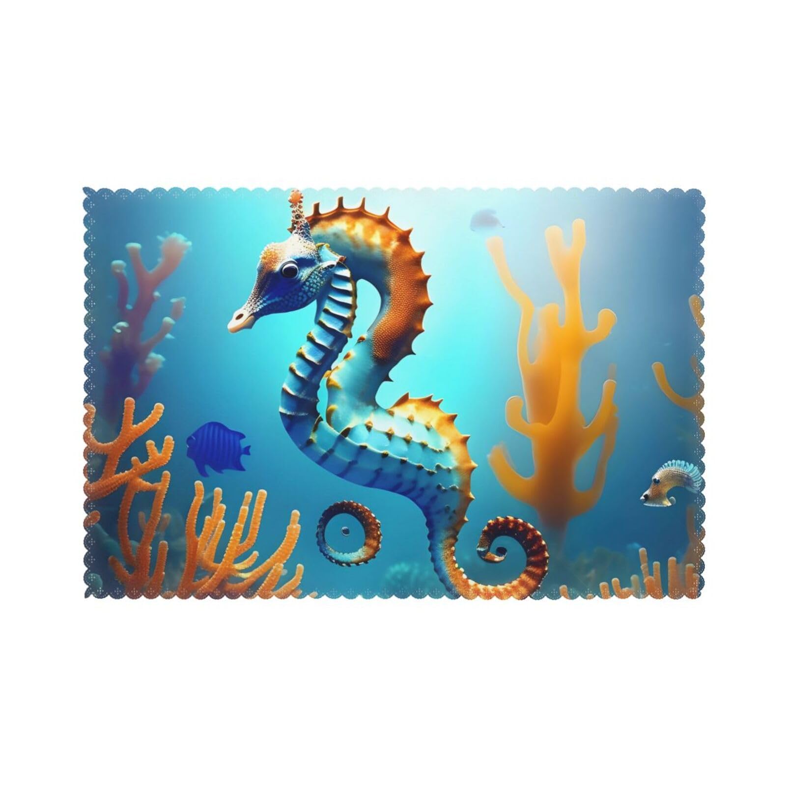 Seabed coral seahorse Placemat set of 6, oil-proof and insulated dining table placemats, washable and wipeable.