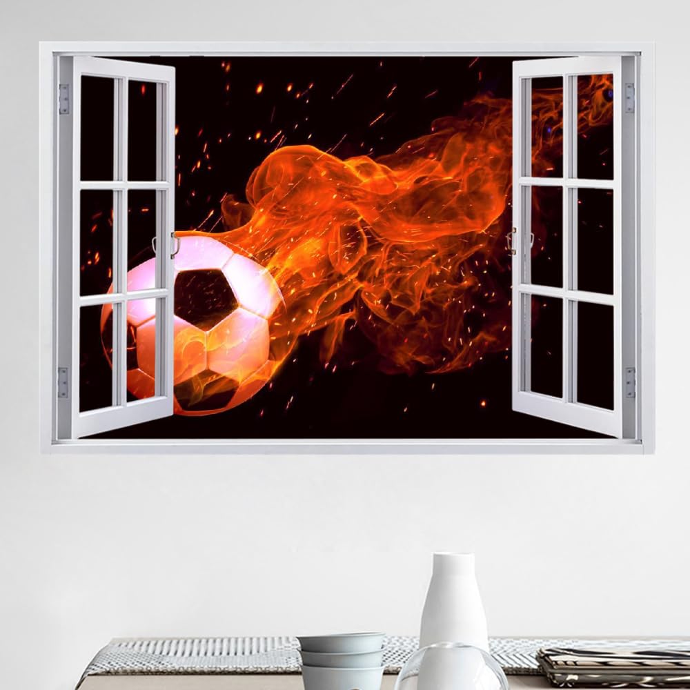 Adesivi Murali Decalcomanie Murali, Calcio Wall Tattoo 3D Fracassato, Fuoco Per La Casa Soffitto Da Parete Decorare Le Decorazioni Della Camera Da Letto Dei Bambini 120x80cm